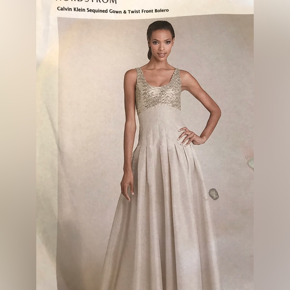 Calvin Klein Gown - Timeless Champagne and Gold sequined sleeveless gown, Size 2